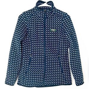 L.L. Bean Navy and White Full Zip Fleece Sweater